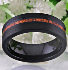 Black Wood Inlay Tungsten Ring