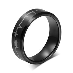 Black Mens Electrocardiogram Tungsten Ring
