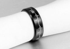 Black Mens Electrocardiogram Tungsten Ring