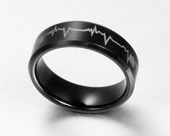 Black Mens Electrocardiogram Tungsten Ring