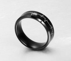 Black Mens Electrocardiogram Tungsten Ring