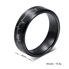 Black Mens Electrocardiogram Tungsten Ring