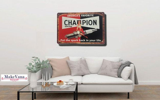 Champion Spark Plug Metal Tin Sign Poster