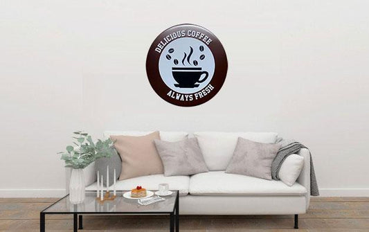 Delicious Coffee Always Fresh Round Embossed Metal Tin Sign Poster
