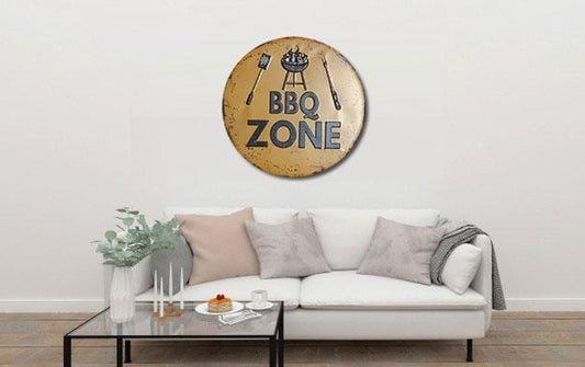 BBQ Zone Round   Metal Tin Sign Poster