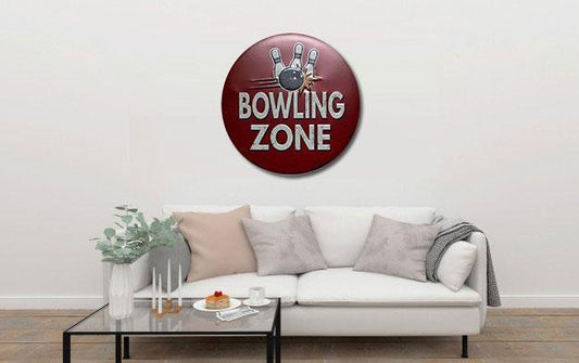 Bowling Zone Round Embossed Metal Tin Sign Poster