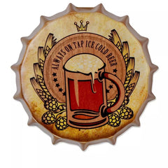 Always On Tap Ice Cold Beer Cap Metal Tin Sign Poster