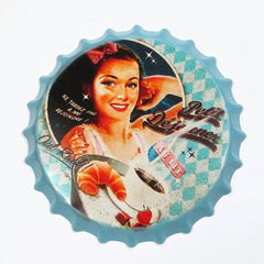 Coffee and Croissant  morning breakfast  Beer Cap Metal Tin Sign Poster
