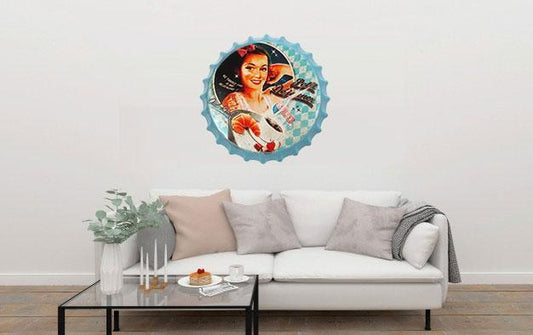 Coffee and Croissant  morning breakfast  Beer Cap Metal Tin Sign Poster