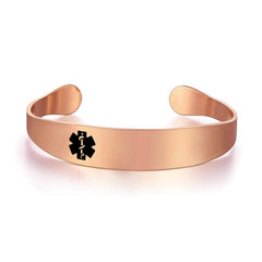 Adjustable Medical Alert Bangle Bracelet Gold