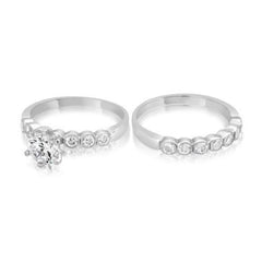 Bezel Engagement and Wedding Ring Set
