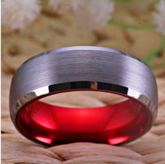 Tungsten Silver Red Wedding Ring