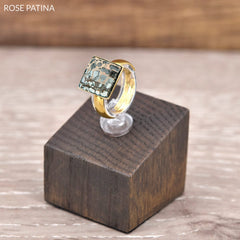 Chessboard 24K Gold Rose Patina Ring