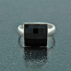 Chessboard Silver Jet Ring