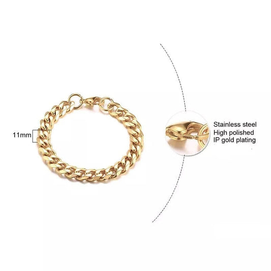 Heavy Cuban Link Gold Chain Bracelet-11mm