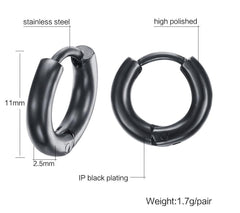 Black Stainless Steel Hoop Earrings
