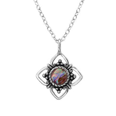 Silver Flower Abalone Pink Vintage Necklace Pendant