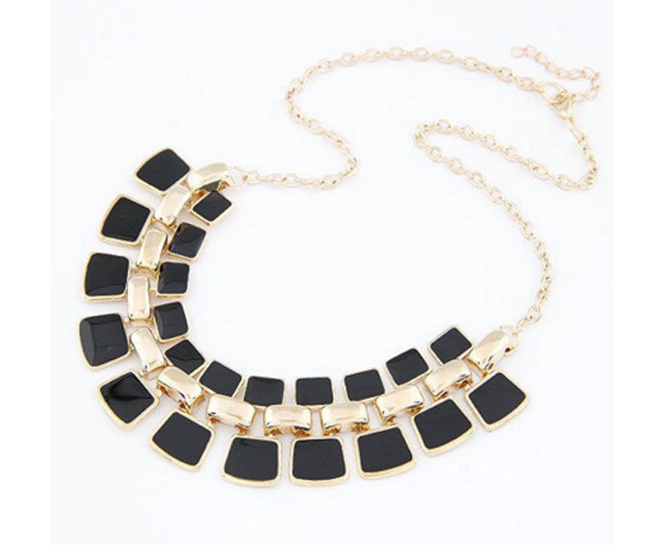 Link Chain Necklace Alloy Enamel Square Pendant