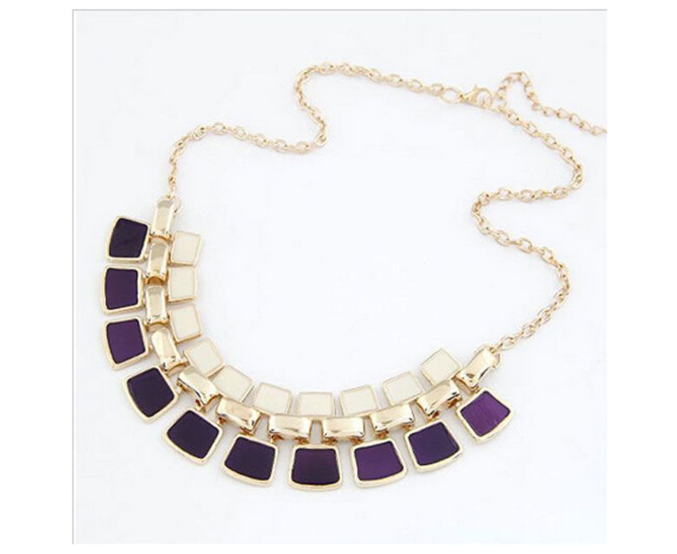 Link Chain Necklace Alloy Enamel Square Pendant
