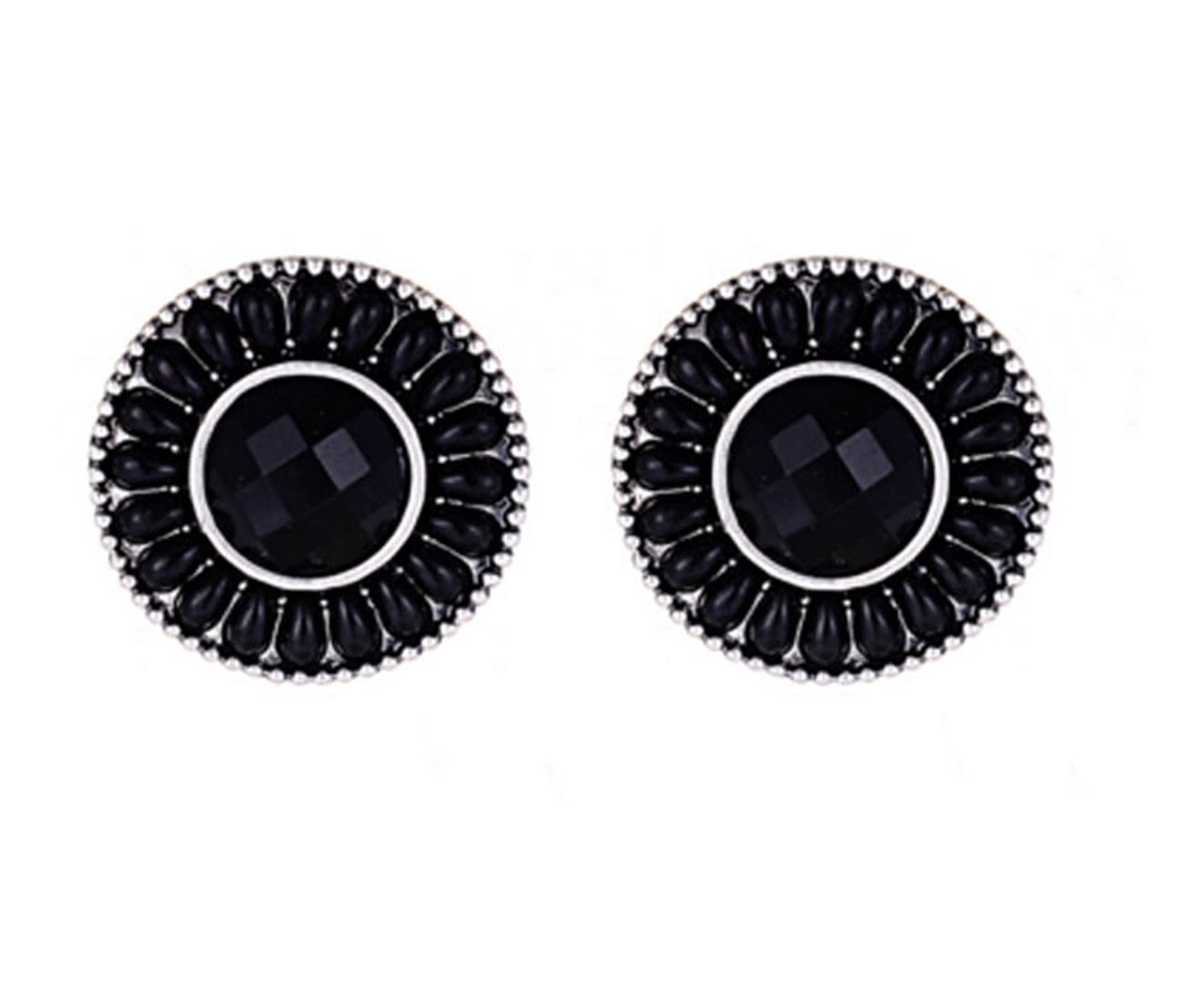 Round Resin Water Drop Rhinestone black Earrings