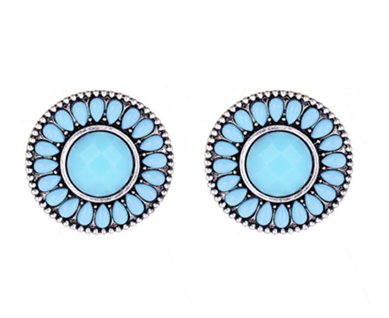 Round Resin Water Drop Rhinestone blue Earrings