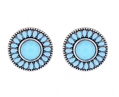 Round Resin Water Drop Rhinestone blue Earrings