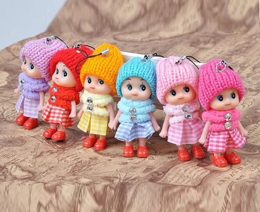 4 x Cute Knit Babydoll Keychains Set
