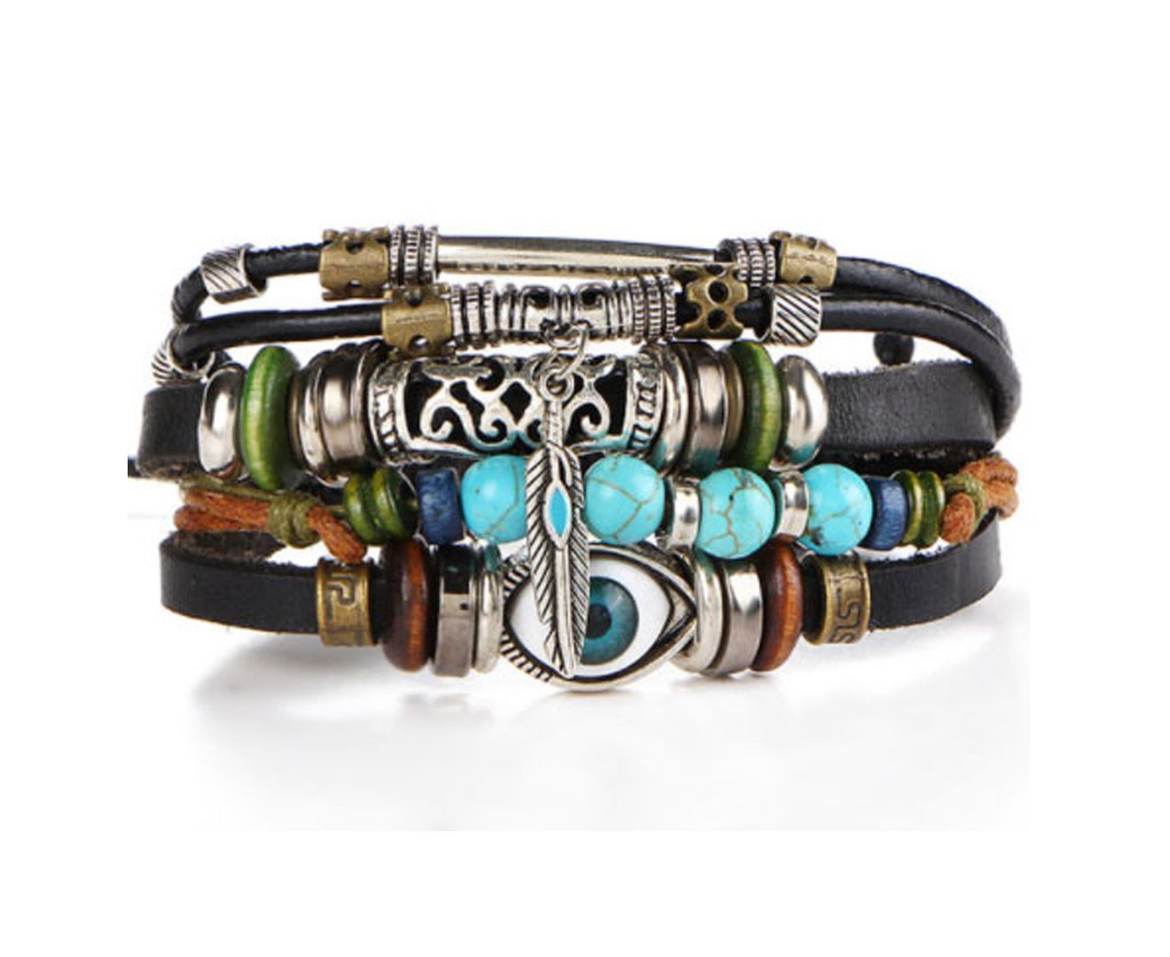 Geniune Leather Evil Eye Bracelet for Men and Women