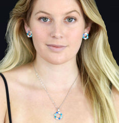 2 X Silver Crystal Beads Pendant Necklace Jewelry Set