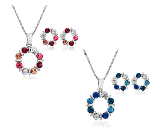 Silver Crystal Beads Necklace Set