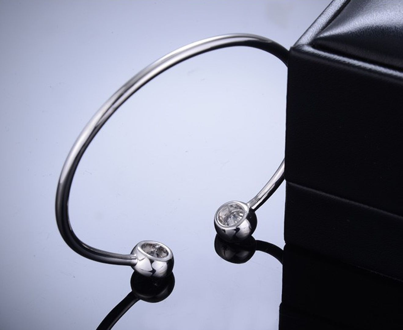 Diamond Screw Cuff Silver Bangle For Women