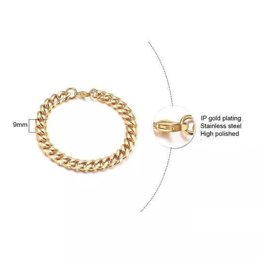Cuban Link Gold Chain Bracelet - 9mm