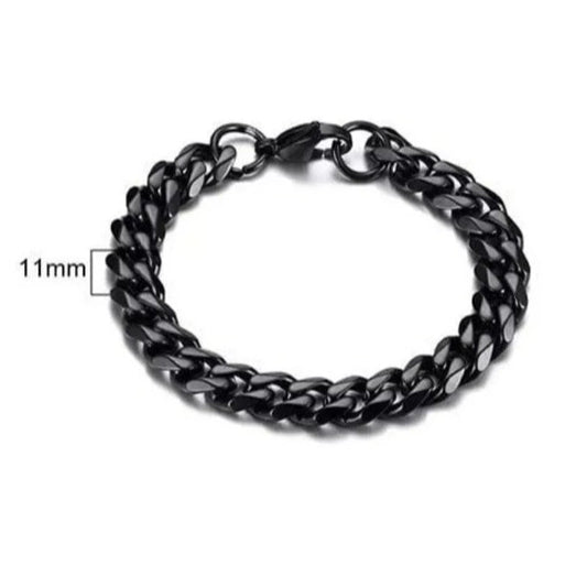 Cuban Link Black Chain Heavy  Bracelet - 11mm