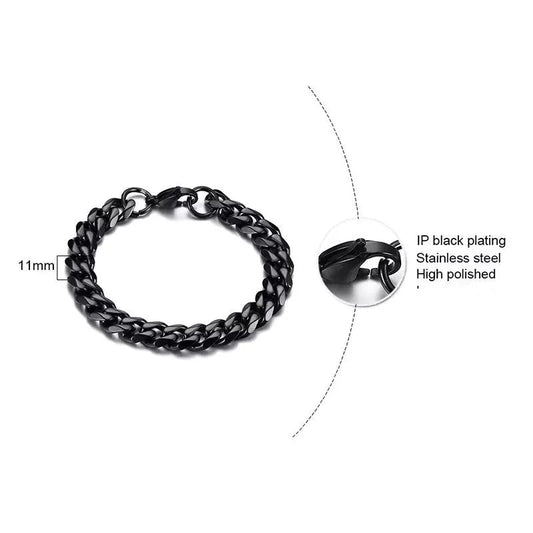 Cuban Link Black Chain Heavy  Bracelet - 11mm