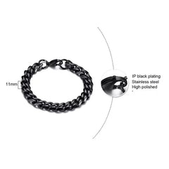 Cuban Link Black Chain Heavy Bracelet - 11mm
