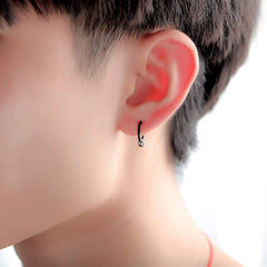 Mens Stainless Steel Black Stud Hoop Earrings