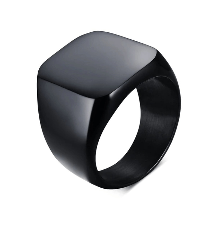 Black Engraved Signet Rings for Men