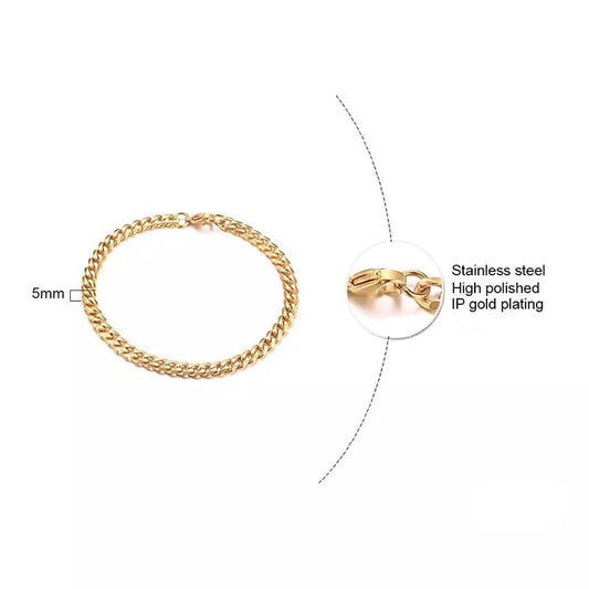 Cuban Link Gold Chain  Bracelet - 5mm