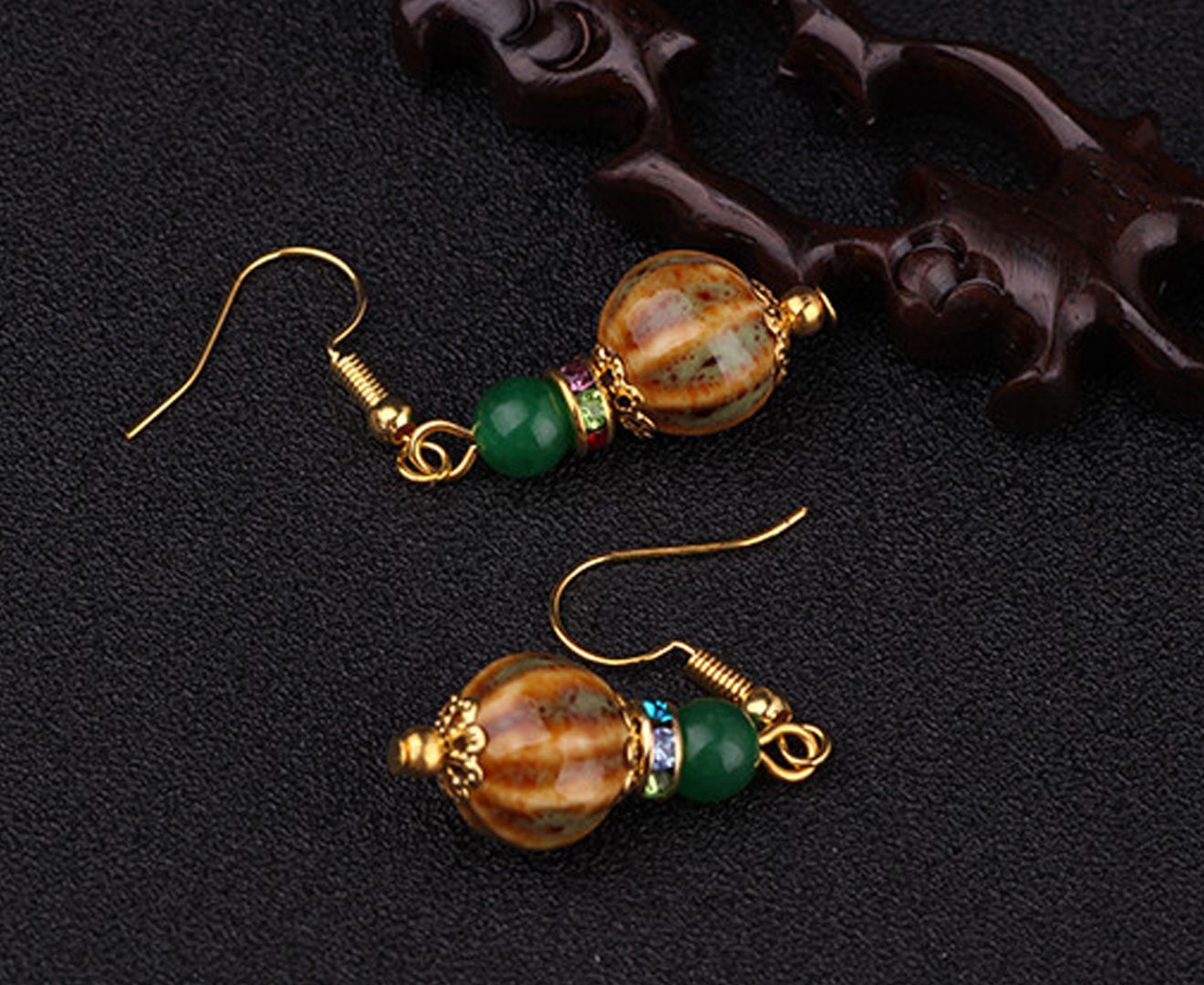 Ceramic Bead and Gemstone Encrusted Drop Earrings