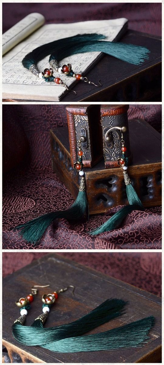 Chinese Flower Tassel Drop Earrings