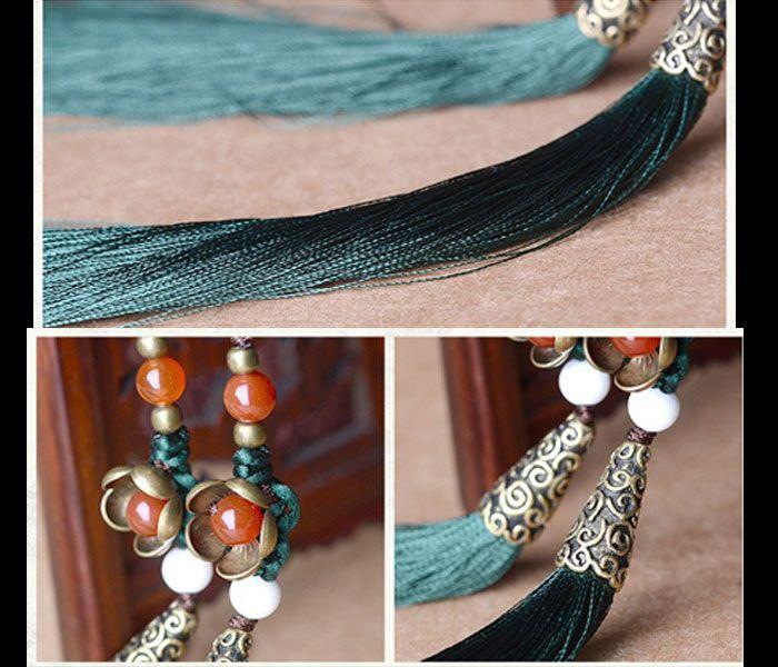 Chinese Flower Tassel Drop Earrings