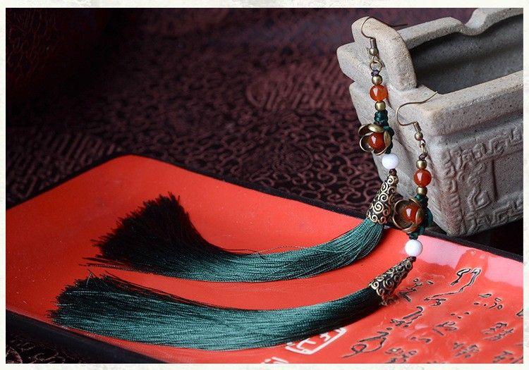 Chinese Flower Tassel Drop Earrings