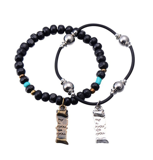 Couple's Retro-Style Black Bracelet Set