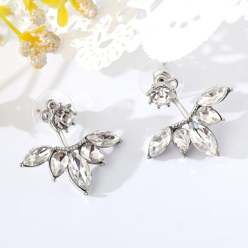 Crystal Flower Shaped Stud Earrings silver