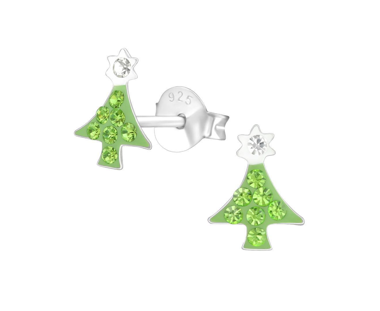 Children's Silver Crystal Christmas Tree Ear Studs