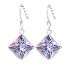Sterling Silver Cubic Zirconia silver Square earrings