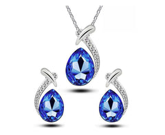 Elegant Crystal Water Drop Jewelry Set blue