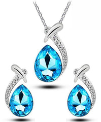 Elegant Crystal Water Drop Jewelry Set ocean blue