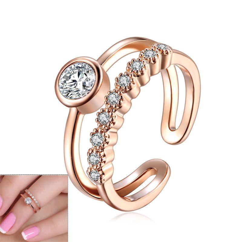 Elegant Double Band Toe Ring with Crystal Gemstones rose gold