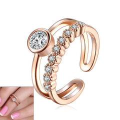 Elegant Double Band Toe Ring with Crystal Gemstones rose gold